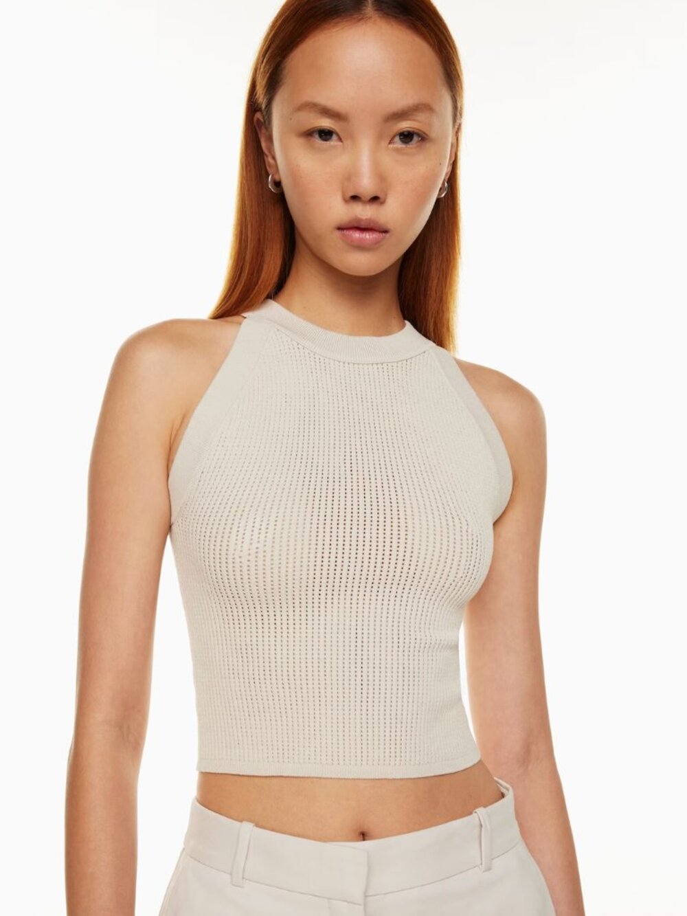 Babaton Aritzia Sculpt Knit Halter Top Cream/Tan/Beige Sleeveless Tank Size S